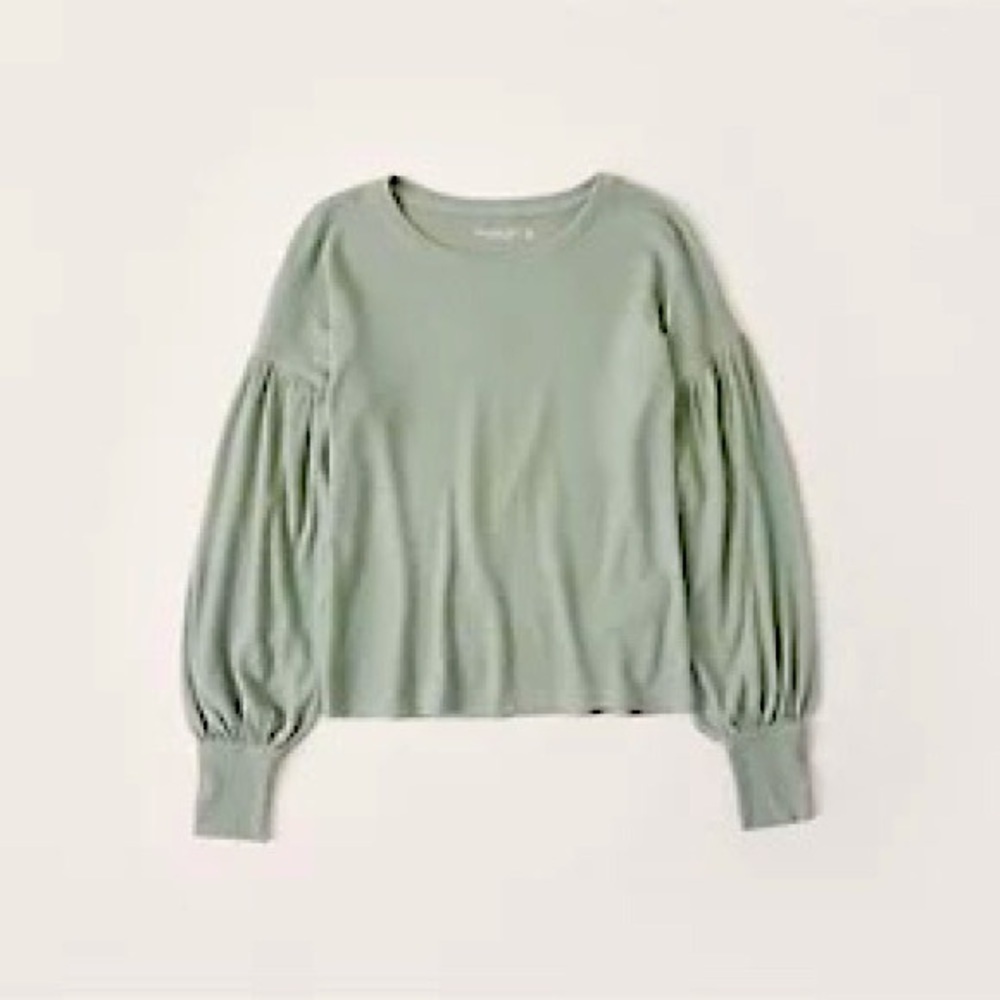 Abercrombie Mint Green Long-Sleeve Puff Sleeve Top